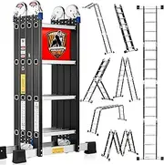 [Bryner] 7 in 1 Multi-Purpose Ladder Aluminium 14Ft Folding Adjustable Telescoping Step Extension Ladder Meet SGS EN 131 Standard Heavy Duty 330lbs