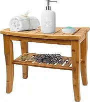 Shower Chairs for Elderly Waterproof 2-Tier Bamboo Shower Bench, 19 in Spa Stool with Storage Shelf for Inside Shower Legs Shaving, Multi Purpose Anti-Slip Step Stool&Seat