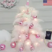 Mini Christmas Tree w/ Feather Ornaments Lights Xmas Tabletop Tree Decor US