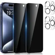 2 Pack Privacy Screen Protector for iPhone 15 Pro (6.1 inch) with 2 Pack Camera Lens Protector, Anti Spy Tempered Glass Film