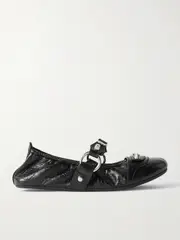 [Balenciaga] Balenciaga - City Embellished Crinkled-leather Ballet Flats - Black - IT40 IT 40 Black