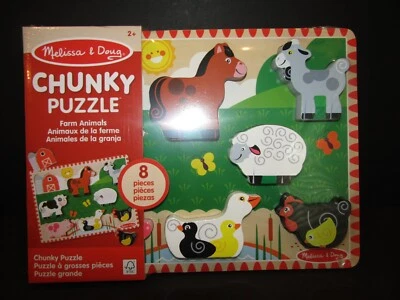 Melissa & Doug CHUNKY PUZZLE Farm Animals 8 Pieces WOODEN PUZZLE Ages 2+