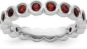 [JewelryWeb] 925 Sterling Silver Bezel Polished Patterned Stackable Garnet Ring-Stackable-Ring for Women