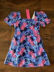 Lilly Pulitzer Girl 8 Navy ITS OFISHELL ALANNAH DRESS Fit Flare Puff Sleeves NWT
