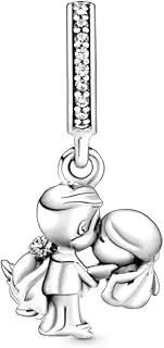 [Meteor Crush] Married Couple Cubic Zirconia Family Charms 925 Sterling Silver Heart Beads Perfect Mom Charms Birthday Christmas Jewelry Gifts Women