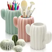 3 Pack Cactus Cute Pencil Holders, Pen Cup Cactus Storage Containers Cactus Office Decor Desk Accessories, Pink & White & Green