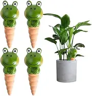 BLAZDEVE 4PCS Plant Waterer Spikes, Automatic Watering Stakes for Indoor Plants, Clay Watering Cones, Terracotta Plant Irrigation Kit, Water Drip Irrigation Device for Pot Plants (Frog)