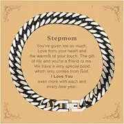 [Generic] Stepmom Gift. Best Thank You Gifts for Stepmom, I Love You Even More. Appreciation Gifts, Cuban Link Chain Bracelet with Message Card for Stepmom, Small, Silver Plated Zinc, Cubic Zirconia