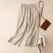ZANZEA Women Cotton Elastic Waist Solid Color Long Pants Casual Loose Straight Trousers