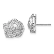 14k White Gold Real Diamond Fancy Flower Earrings
