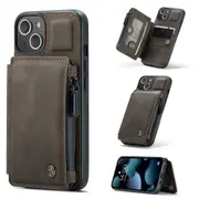 CaseMe Shockproof iPhone 13 Leather Case Cover Wallet Apple iPhone13 [Coffee]