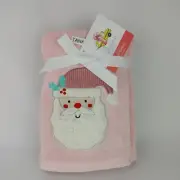 Set of 2 Cynthia Rowley Christmas Hand Towels Pink Santa Clause Embroidered