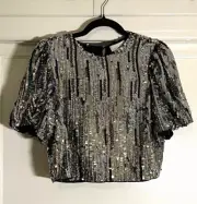 NWT! TOPSHOP SILVER SEQUINS CROP TOP WITH OPEN BACK SIZE 6