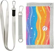[Yoogain] Cartoon Colorful Wave Stars Balls billfold wallet for credit cards nylon slim wallet with lanyard, cartoon colorful wave stars balls, 1 size, Fashion