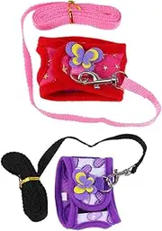 JOINPAYA 2Sets Small Pet Harness with Traction Rope Adjustable Vest for Hamsters Guinea Pigs and Ferrets Comfortable Walking Leash for Small Animals Purple Heart Gold Star Design