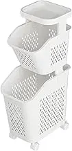 Folpus Wheeled Laundry Basket Rolling Laundry Cart Multifunction Modern Large Capacity Dirty Clothes Storage Basket for Small Space, 2 Layer