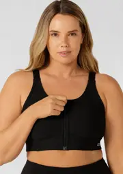 [Lorna Jane] Zip & Go Sports Bra in Black, Size - XS XS Black