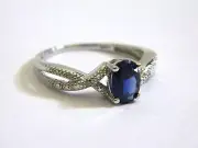 10K White Gold Lab-Created Sapphire Diamond Accents Engagement Ring 6.5 THL