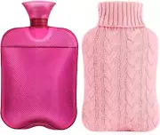 Bolsa de agua caliente con funda tejida, bolsa de agua caliente de 2 litros