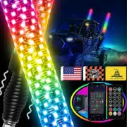 2PCS 3FT Fat Whip Lights with Spring Base, Thick LED Whip Lights with App & Remo