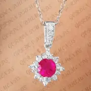 4.50ct Round Cut Natural Ruby & Diamond Pendant 18K White Gold Plated No Chain