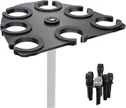 Numhag Microphone Holder, Multi Mic Holder for Wired and Wireless Mics, Multiple Microphone Organizer and Display for Mic Stand, Hold Up to 7 Microphones, Aluminum, Black