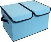 [AIMALL] 2-Lid Cotton Linen Storage Box, Foldable Household Organiser with Sturdy Handles, 44x30x25cm Large Capacity for Clothes, Toys, and Bedding, Multi-Colour