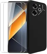 [WDMYLFTW] Case for Tecno Pova 6 Pro + [2 Pack] Glass Screen Protector Tempered Film - Transparent Silicone Soft Flexible Bumper Shockproof TPU Protective Cover Shell for Tecno Pova 6 Pro (Black)