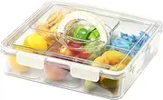 QCBF Divided Serving Tray with Lid-Snackle Box Charcuterie Container for Portable Snack Platters-Clear Organizer for Candy, lunch bento box,Perfect for Party,Travel(6 Compartments)