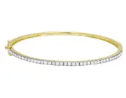 14K Yellow Gold Ladies Prong Bangle Bracelet Real Diamond 2MM 1CT 6.5"