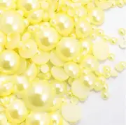 800 Pcs Light Yellow Flatback Half Faux Pearls Beads DIY Crafts Nail Art