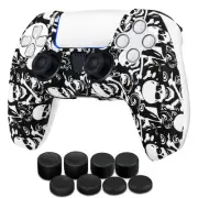 PS5 Controller Skin Grip Cover Silicone Gel Rubber w/ 8 Thumb Caps - Skull