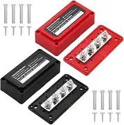 9/18Pcs Bus Bar Terminal Block DC 12V-48V 300A Waterproof Power Distribution Block Bus Bar 3/8inch M10 4 Studs Heavy Duty Battery Junction Block with Cover for Car RV (1black 1red)
