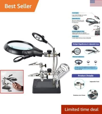 Convenient Desktop Magnifier with LED Light and Alligator Clips - 10X Strength