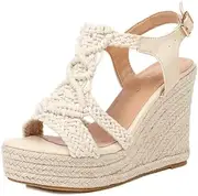 [RUSAUISE] Espadrille Wedge Sandals for Women Comfortable Strappy Platform Sandals Casual Summer Shoes