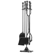Black Wrought Iron Fireplace Fire Pit Toolset 5 Pcs Tool Set Poker Shovel Brush