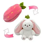 Bunny Stuffed Animal,Strawberry Reversible Cuddle Bunny Plush Doll with Zipper
