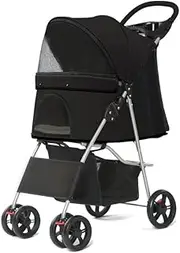 Petmolico Folding Dog Stroller Pet Stroller Waterproof Cats Travel Carrier Puppy Stroller with Cup Holder & Removable Liner,Black