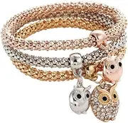 [COMVIP] Alloy Elastic Chain Multilayer Rhinestone Bangle Jewelry Set 3pcs Owl