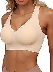 [HORISUN] Bras for Women Wireless Seamless Push Up Full Coverage Smoothing Bralette Support Vneck Cross Back Comfort Tshirt Bra