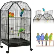 Open Top Standing Bird Cage with Rolling Stand - Large Metal Flight Cage for Parrots and More