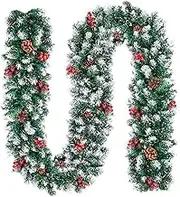 SINCHEREU Artificial Christmas Garland, 9 Ft Non-lit Greenery Christmas Rattan with Artificial Pine Cone and Red Berries for Outdoor Indoor Home Stairs Fireplace Mantle Front Wedding Xmas Party Decor