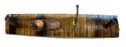 Rustic Log Cabin Coat Rack /Coat Hook Brass & Wood Mounted to Oak Barrel Stave