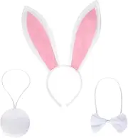 Easter Bunny Ears Headband 3 Piece Set Plush Rabbit Ears Headband Bowtie and Tail Party Cosplay Halloween Costume Accessories