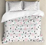 Geometric Duvet Cover Set with Pillow Shams Retro Triangles Dots Print