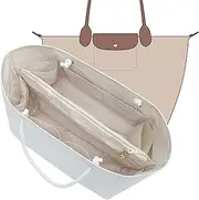 KESOIL Dupont Paper Purse Organizer Insert for Longchamp Le Pliage Tote Large, White, Handled Bag Shaper with Key Leash& 17 Compartments, Upgraded Elastic Cup Holder + Anti-Slip Zipper Divider