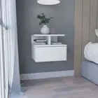 Floating Nightstand w/ Drawer & Shelf - White