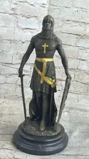 Signed Colinet Armor Knight with Shield Bronze Sculpture Statue Figurine Figure