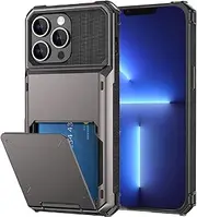 for iPhone 14 Pro Case with Card Holder[Store 5 Cards] Wallet Case with Hidden Card Slot, Heavy Dual Layer Shockproof Protective Phone Cover for Apple iPhone 14 Pro (Grey) 6.1"