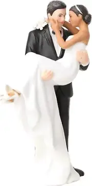 Caucasian Groom & African American Bride Cake Topper - 6" Hand-Painted Porcelain